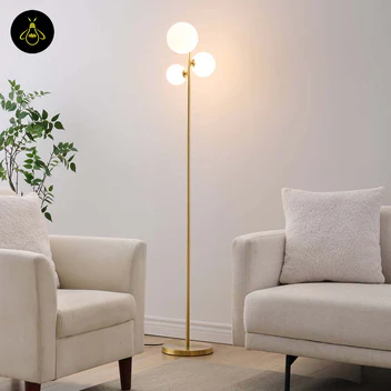 Gold & White Sphere Floor Lamp – Modern Ambient Light | Brighthouse