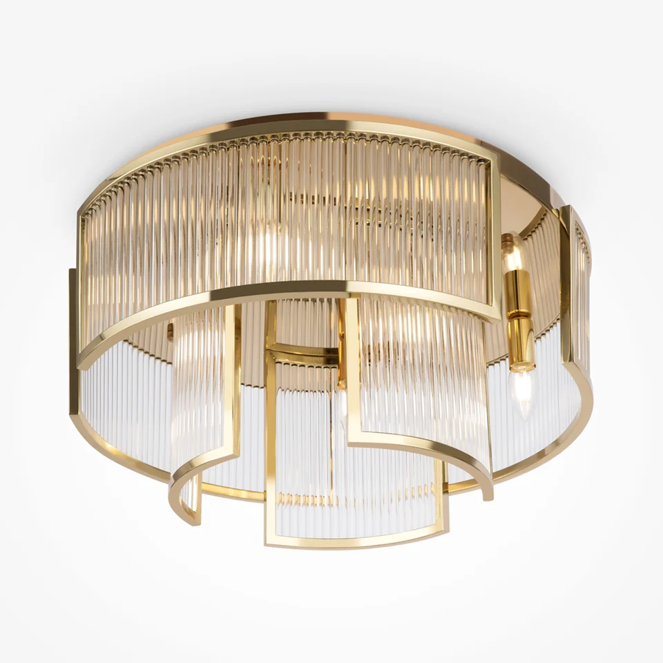 Fluted Glass Chandelier – 9-Light Modern Gold Ceiling Lamp | Bright House