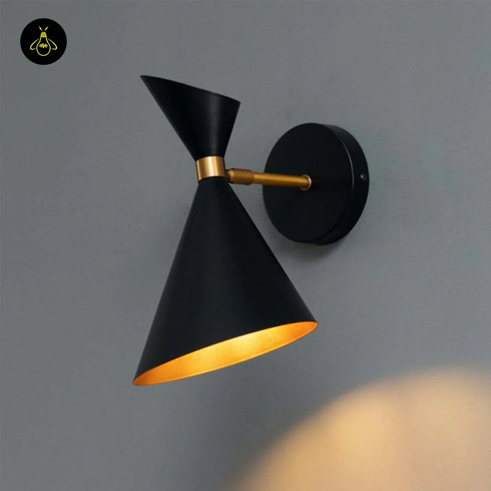Stainless Steel Black Gold Wall Light – Double Cone Design | Lighting for Living Rooms & Bedrooms | Bright House