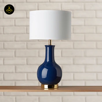Brighthouse Royal Blue Ceramic Finished Glass Table Lamp – Gourd Base with Cotton Shade, 177cm, for Elegant Interiors