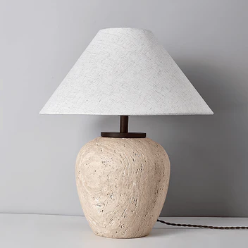 Brighthouse Travertine Table Lamp – Hand-Polished Stone with Fabric Shade, 48cm, for Modern Decor