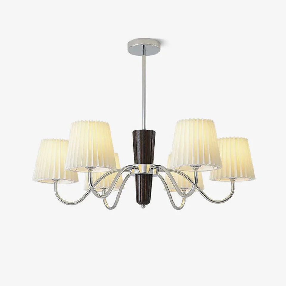 Shadalia Chandelier with White Fabric Shades | Walnut & Chrome Finish | Bright House