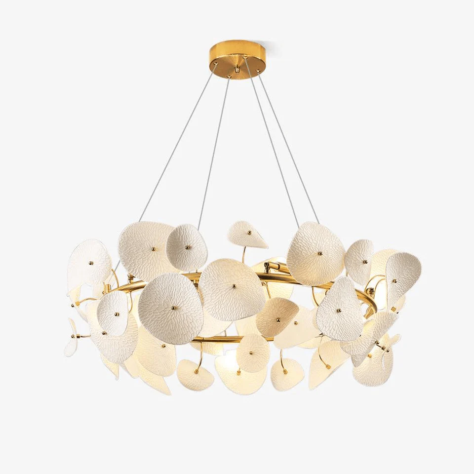 Bright House Lotus Petal Chandelier with Ceramic Design, 31.5″ Diameter, Adjustable Height, for Living Room or Dining Room