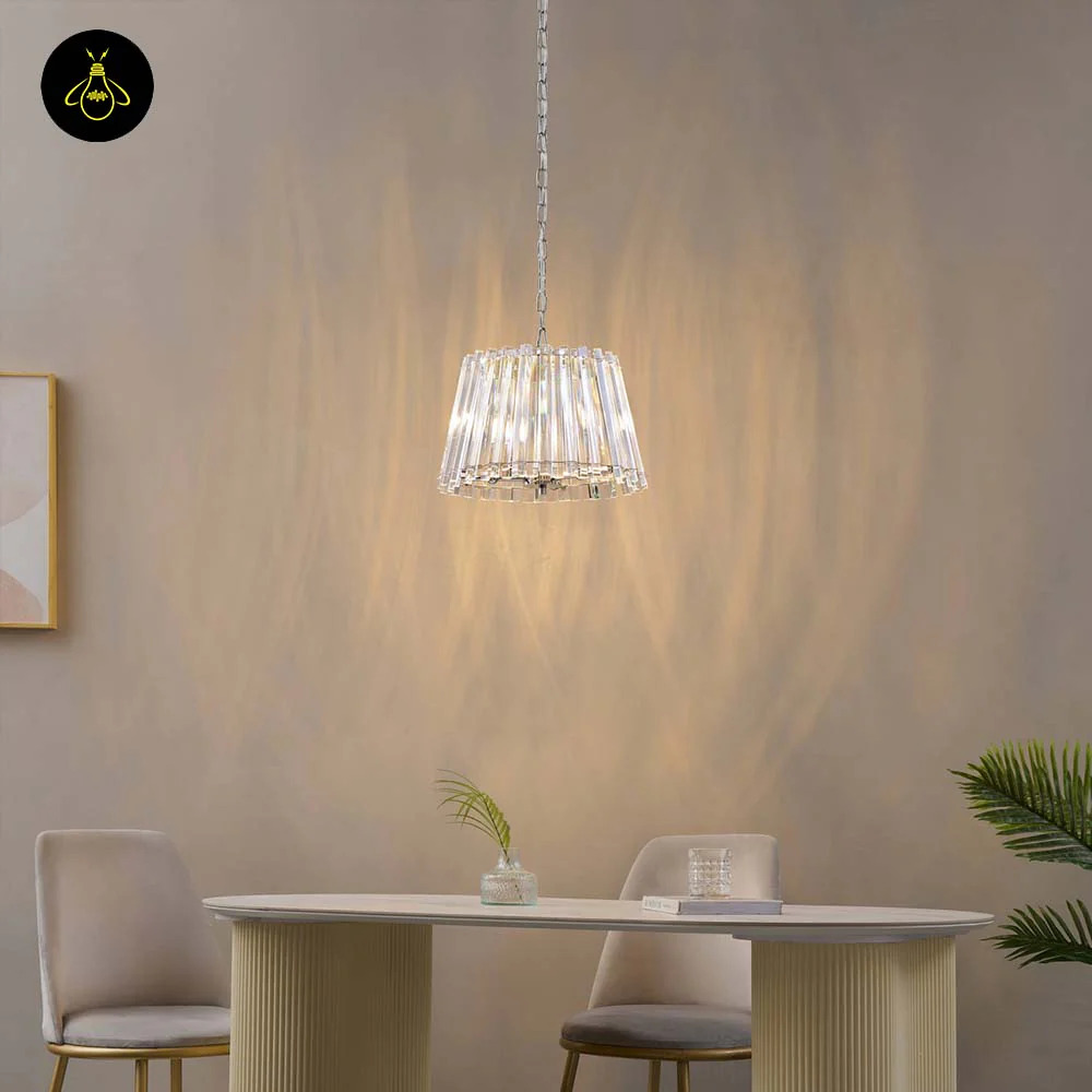 Crystal Glass Pendant Light – Trapezoid Design With Silver Finish | Elegant Hanging Light for Living Room, Dining, Bedroom | Jagmag Lights